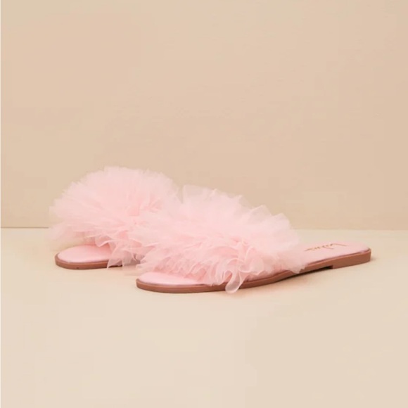 Lulus Pink Ruffle Slide Sandals - Picture 2 of 2